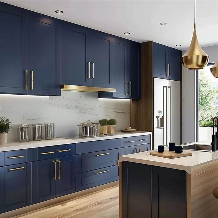 Blue Kitchen Cabinets with White Countertops (4)